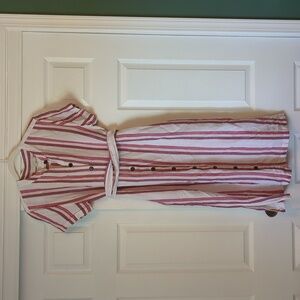Soft, casual striped red dress w/ belt